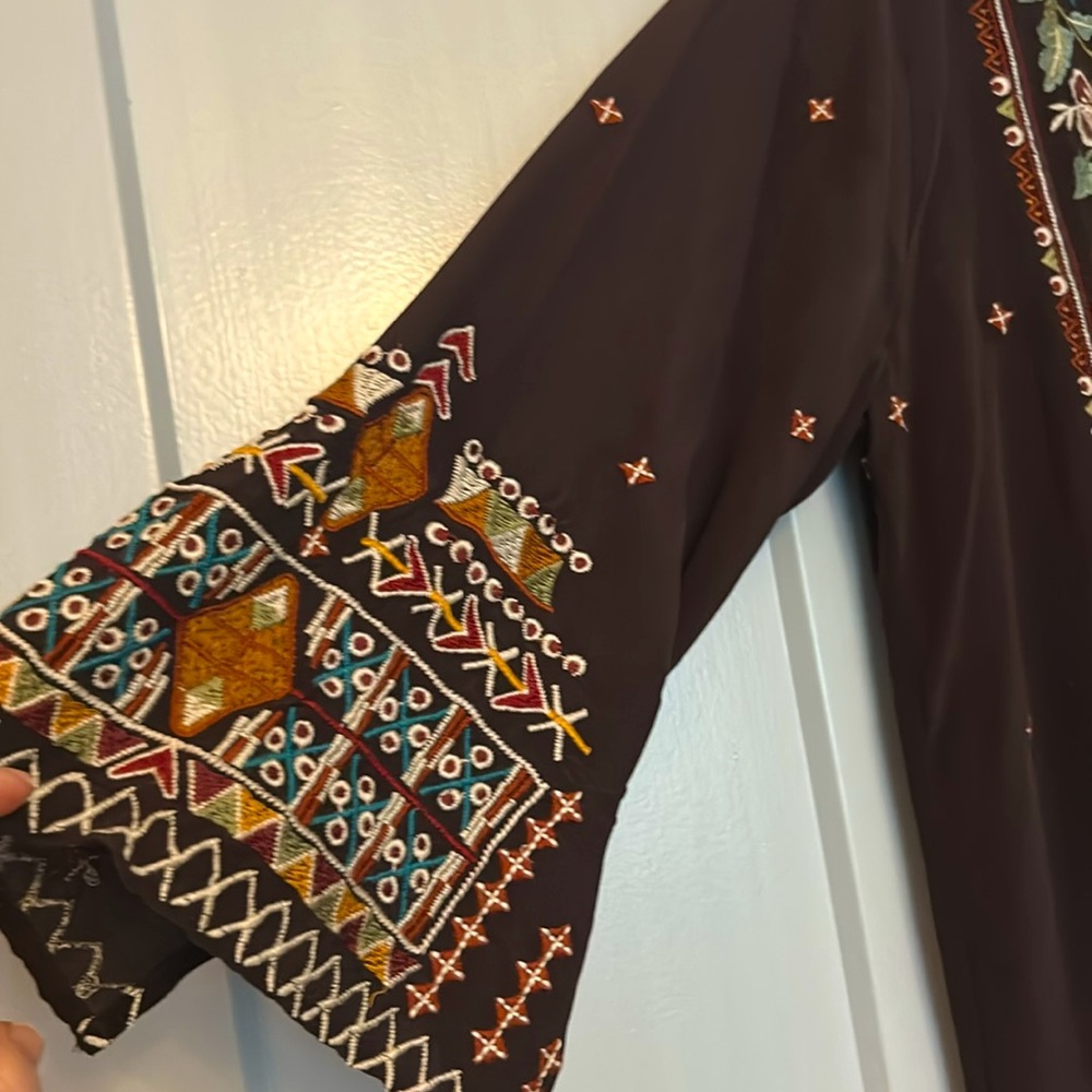 Johnny Was Dark Brown Embroidered Dress/Tunic - Picture 5 of 10